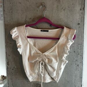 Zara Cream Ruched Crop Top